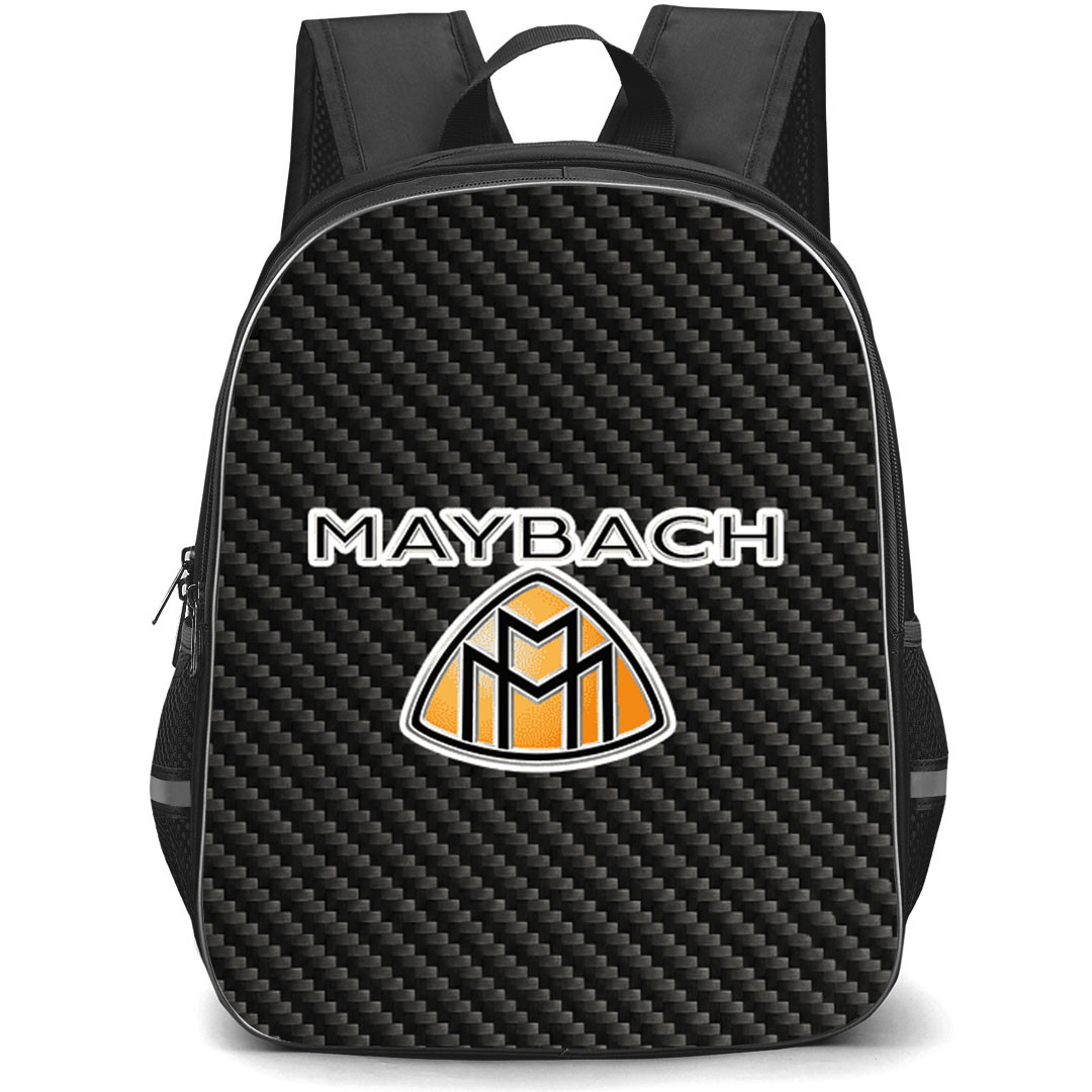 Mercedes-Benz Maybach Backpack School Bag StudentPack - Mercedes-Benz Maybach Logo On Traditional Black Charcoal Carbon Fiber Background