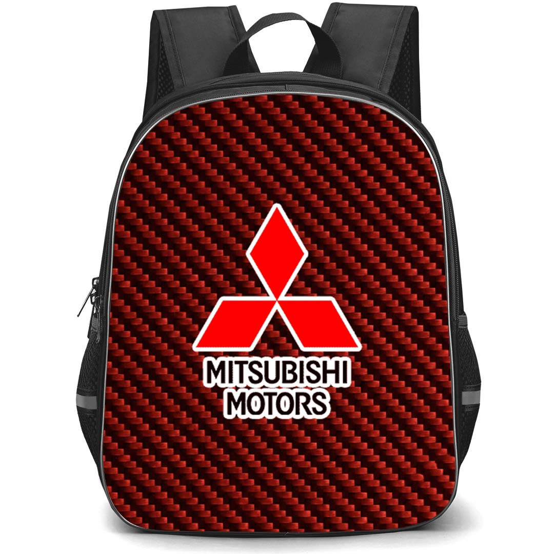 Mitsubishi Backpack School Bag StudentPack - Mitsubishi Logo On Red Carbon Fiber Background