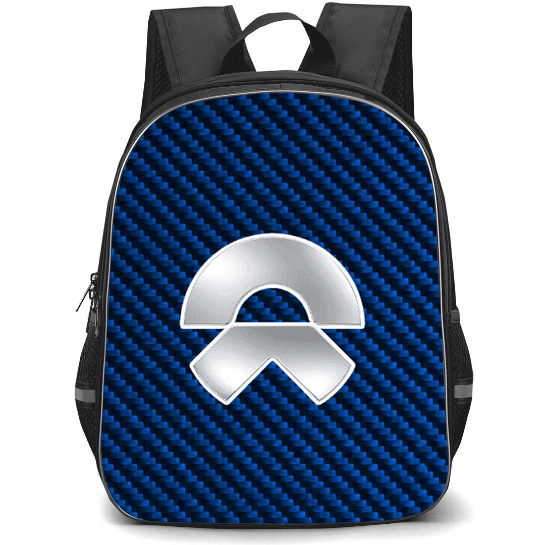 NIO Backpack School Bag StudentPack - NIO Logo On Traditional Black CharcoalCarbon Fiber Background