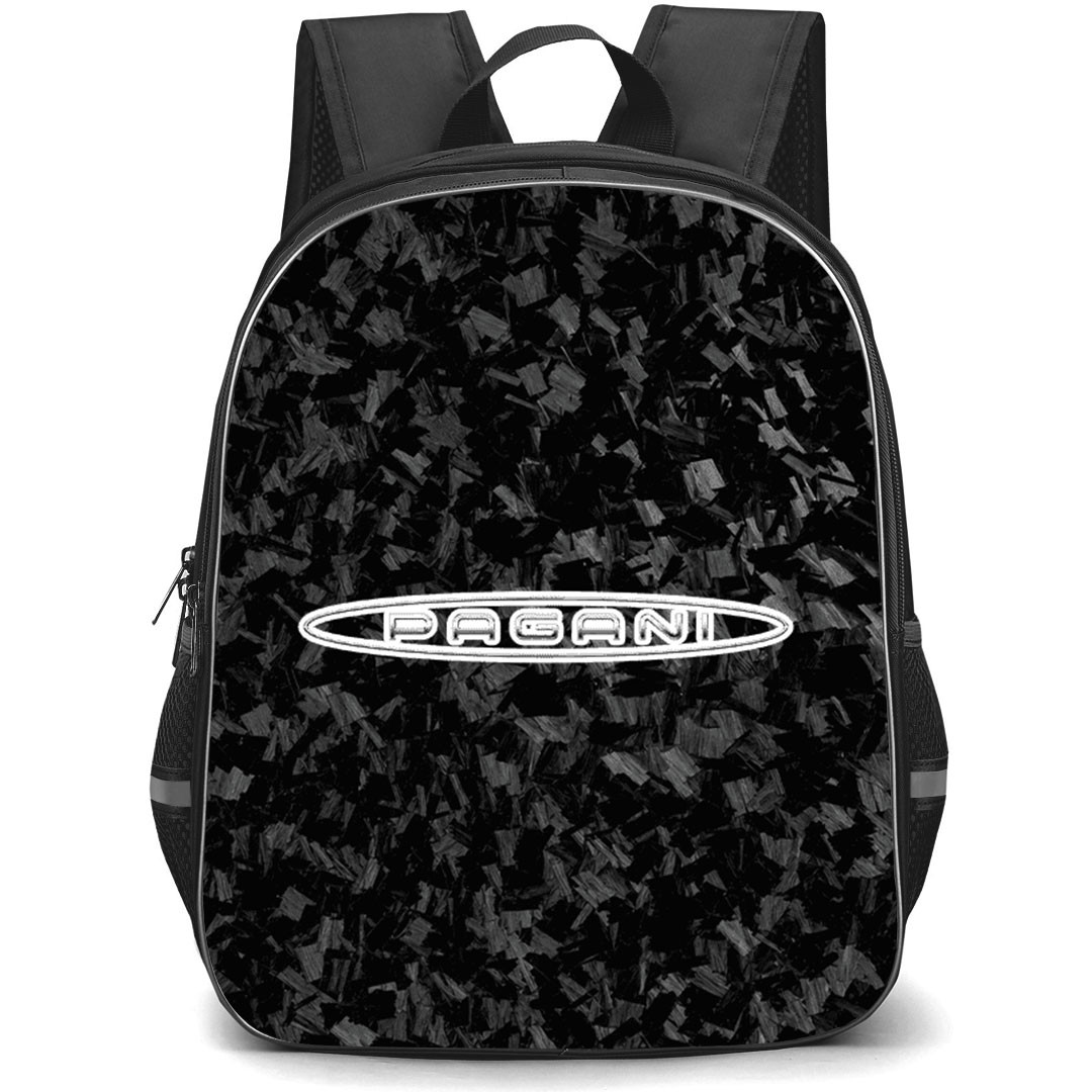 Pagani Backpack School Bag StudentPack - Pagani Logo On Forged Carbon Fiber Background