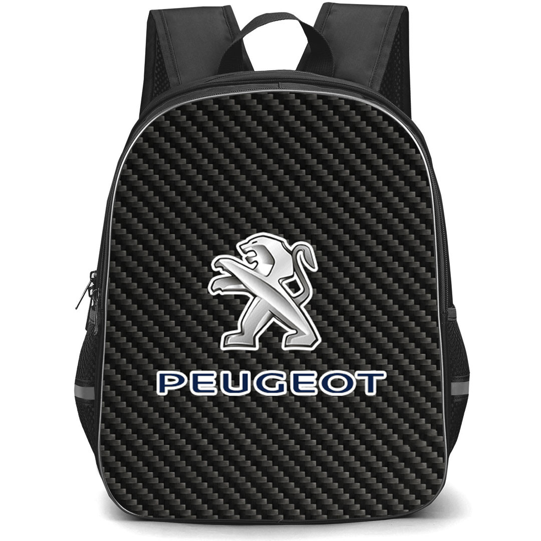 Peugeot Backpack School Bag StudentPack - Peugeot Logo On Traditional Black Charcoal Carbon Fiber Background