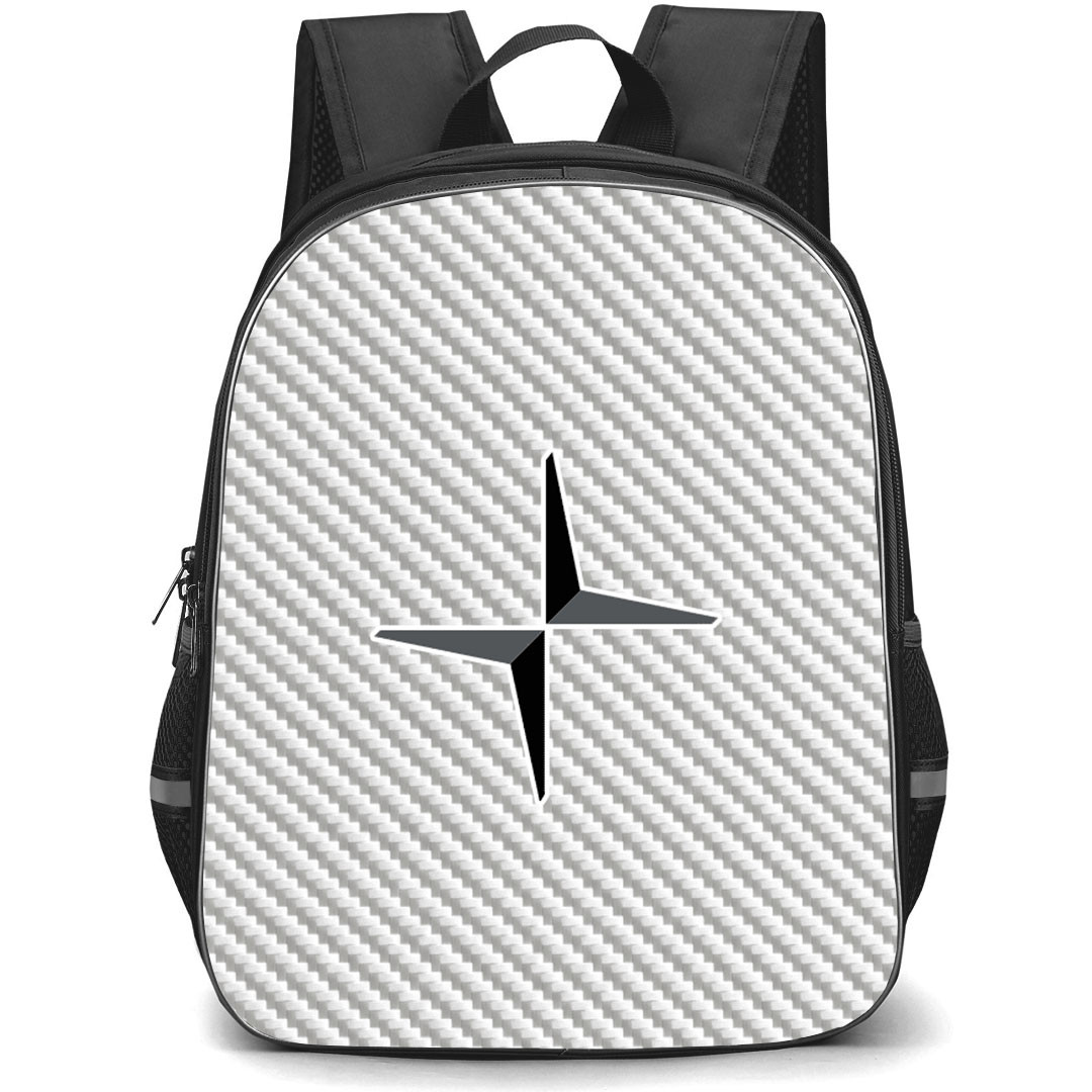 Polestar Backpack School Bag StudentPack - Polestar Logo On Silver Gray Carbon Fiber Background