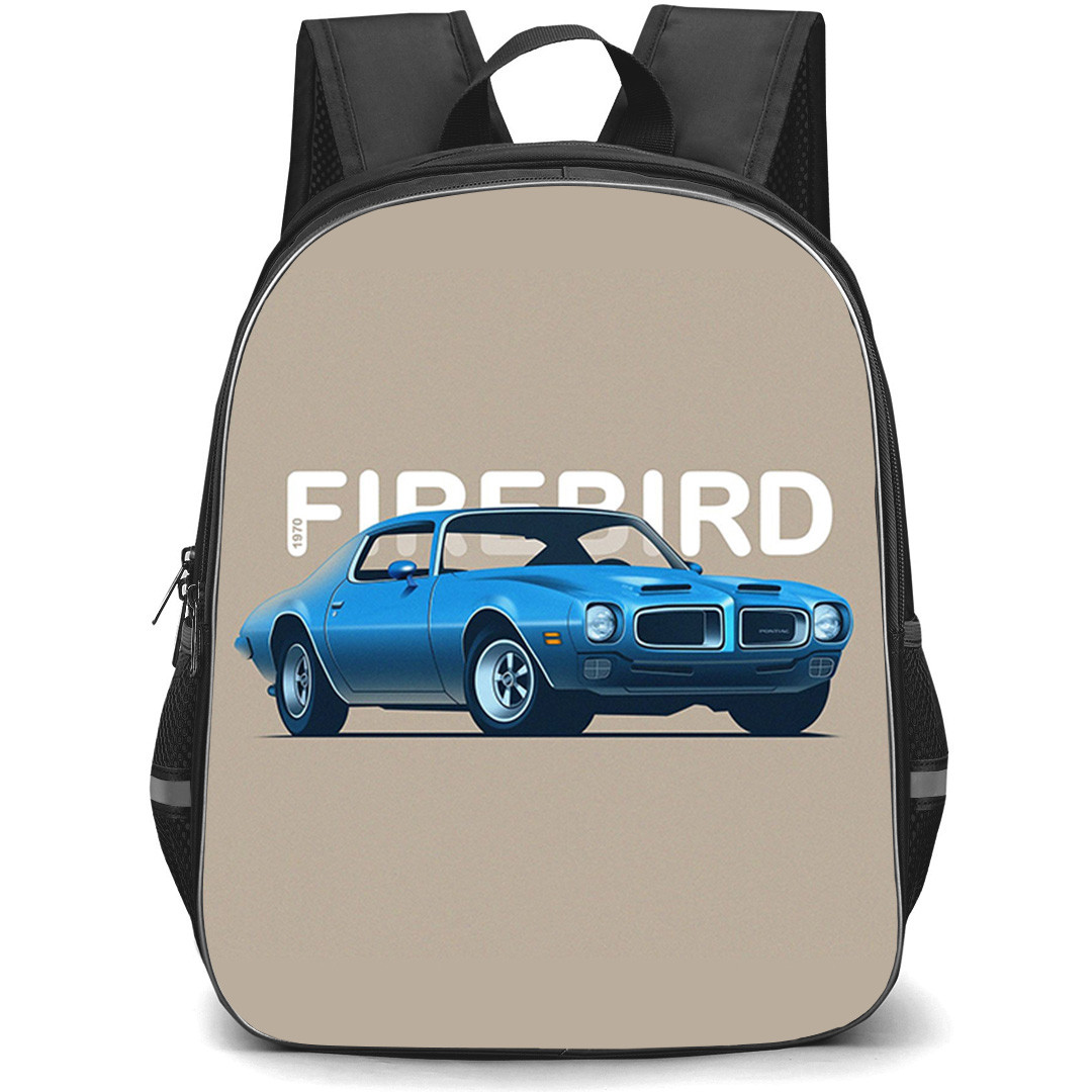 Pontiac Backpack School Bag StudentPack - 1970 Pontiac Firebird Illustration Art On Brown Background