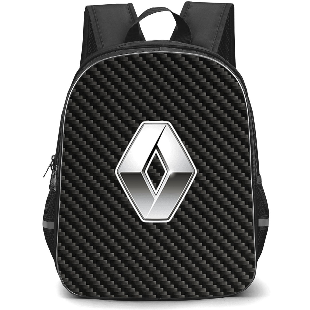 Renault Backpack School Bag StudentPack - Renault Logo On Traditional Black Charcoal Carbon Fiber Background