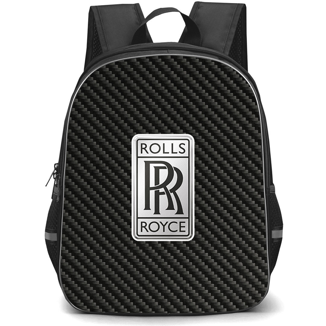 Rolls-Royce Backpack School Bag StudentPack - Rolls-Royce Logo On Traditional Black Charcoal Carbon Fiber Background