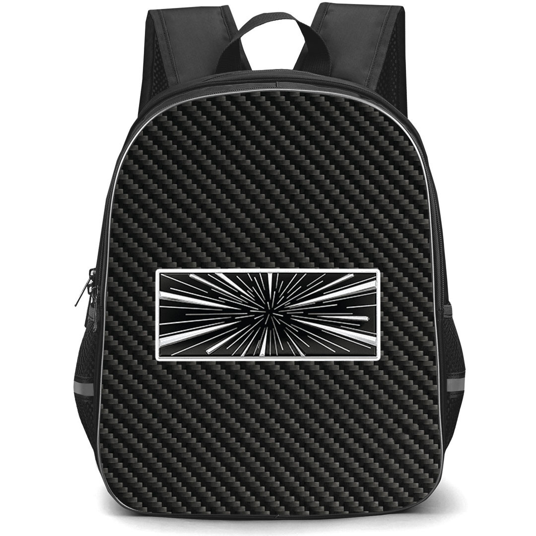 Tesla Model 3 Performance Backpack School Bag StudentPack - Tesla Model 3 Performance Logo On Traditional Black Charcoal Carbon Fiber Background