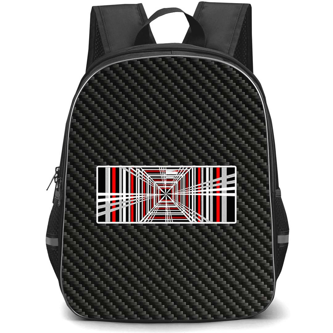 Tesla Model S Plaid Backpack School Bag StudentPack - Tesla Model S Plaid Logo On Traditional Black Charcoal Carbon Fiber Background