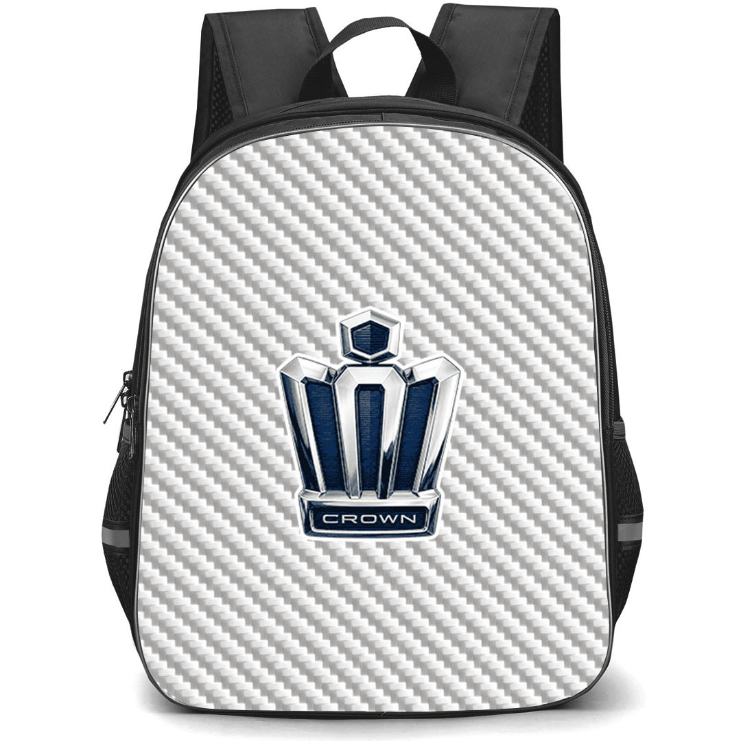 Toyota Crown Backpack School Bag StudentPack - Toyota Crown Logo On Silver Gray Carbon Fiber Background