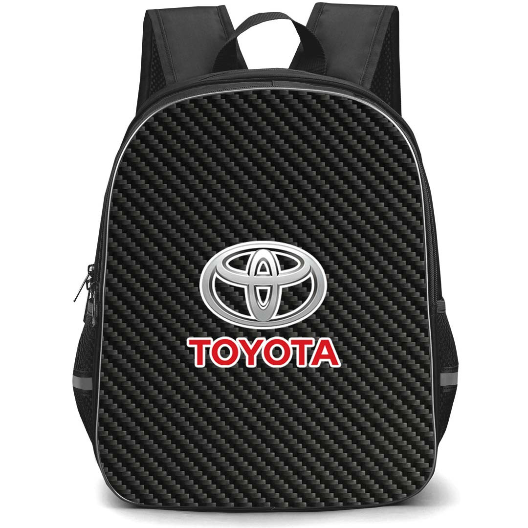Toyota Backpack School Bag StudentPack - Toyota Logo On Traditional Black Charcoal Carbon Fiber Background