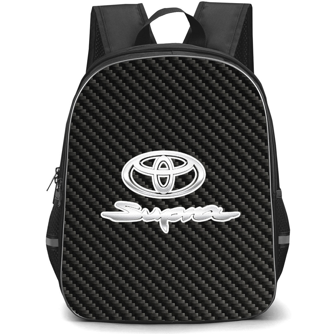 Toyota Supra Backpack School Bag StudentPack - Toyota Supra Logo On Traditional Black Charcoal Carbon Fiber Background