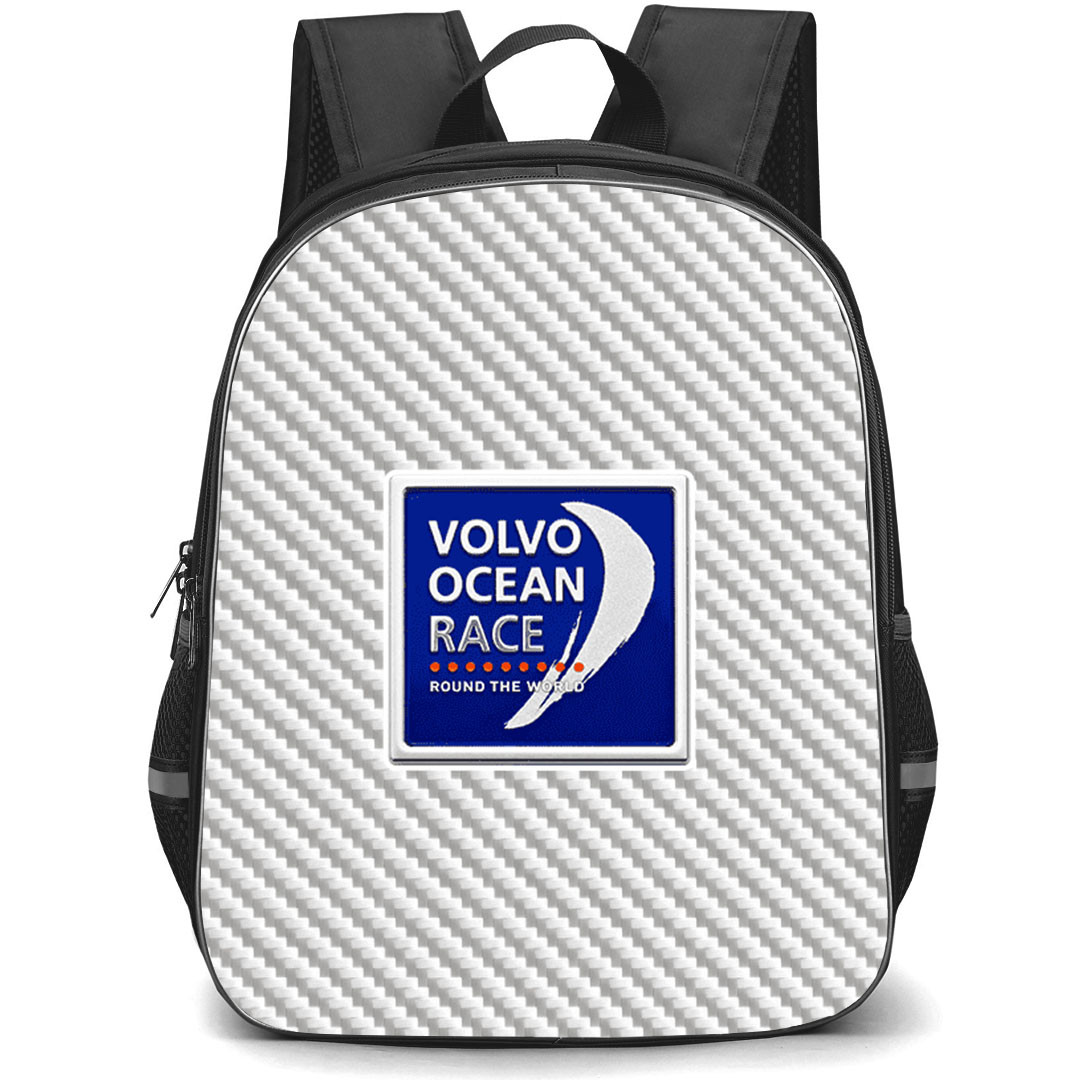 Volvo V90 Ocean Race Edition Backpack School Bag StudentPack - Volvo V90 Ocean Race Edition Logo On Silver Gray Carbon Fiber Background