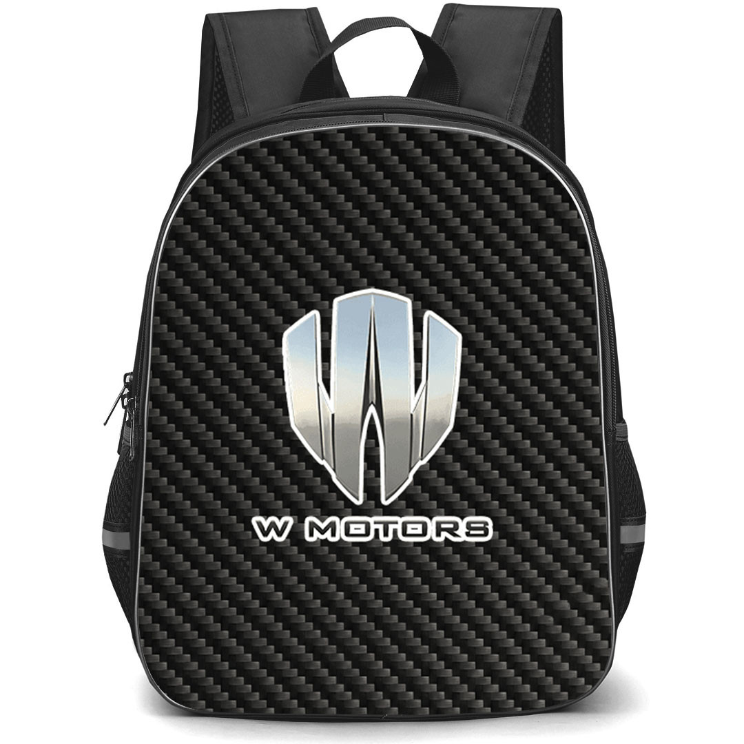 W Motors Backpack School Bag StudentPack - W Motors Logo On Traditional Black Charcoal Carbon Fiber Background