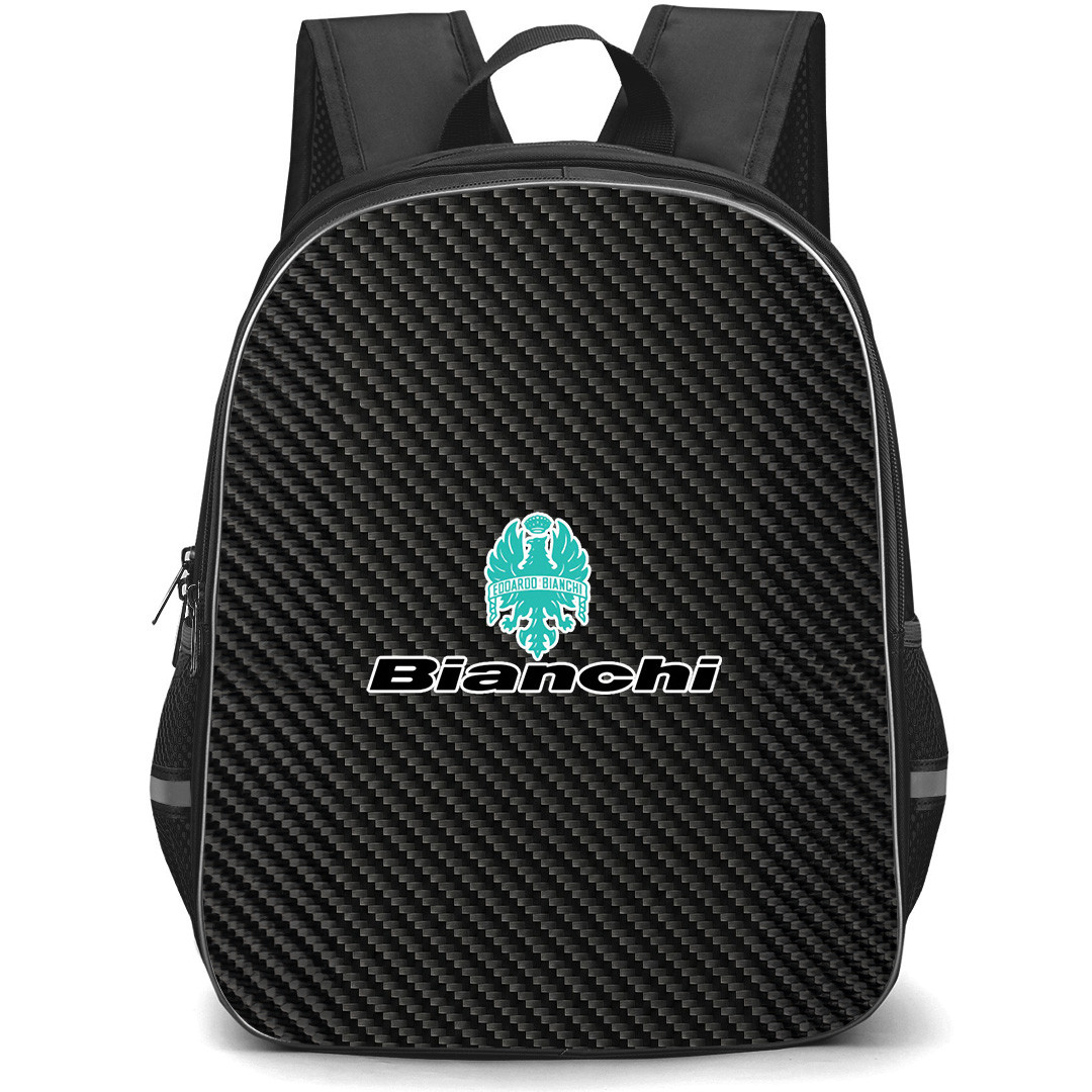 Bianchi Backpack School Bag StudentPack - Bianchi Bike Brand Logo On Carbon Fiber Background