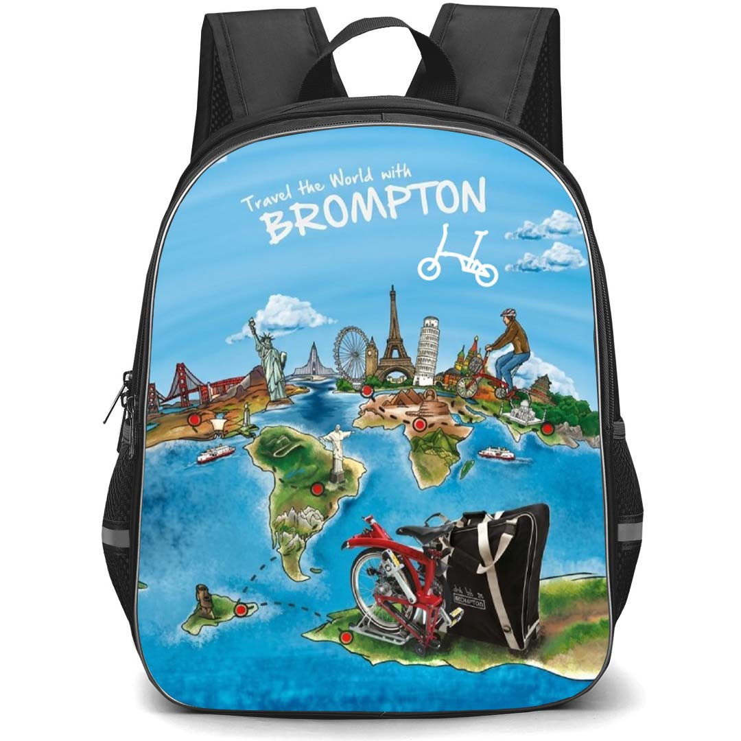 Brompton Backpack School Bag StudentPack - Brompton Around The World Ride Poster