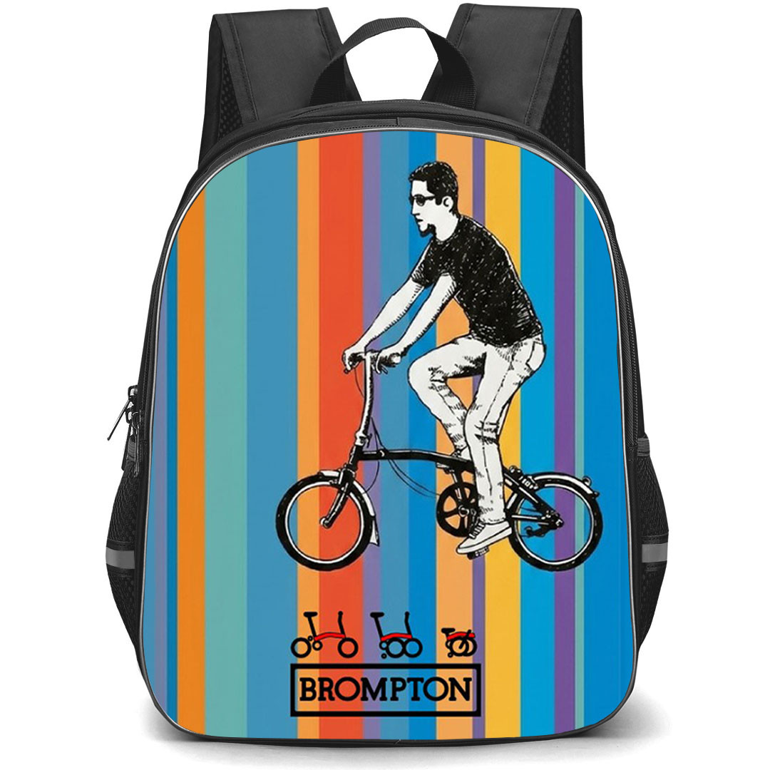 Brompton Backpack School Bag StudentPack - Brompton Retro Rainbow Cycling Poster
