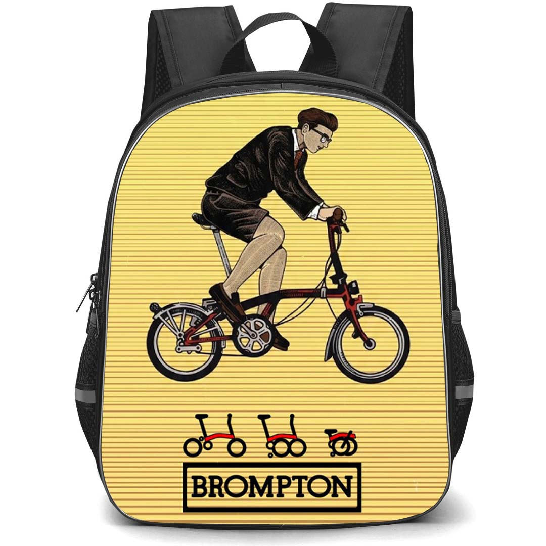 Brompton Backpack School Bag StudentPack - Brompton Vintage Bicycle Rider Poster