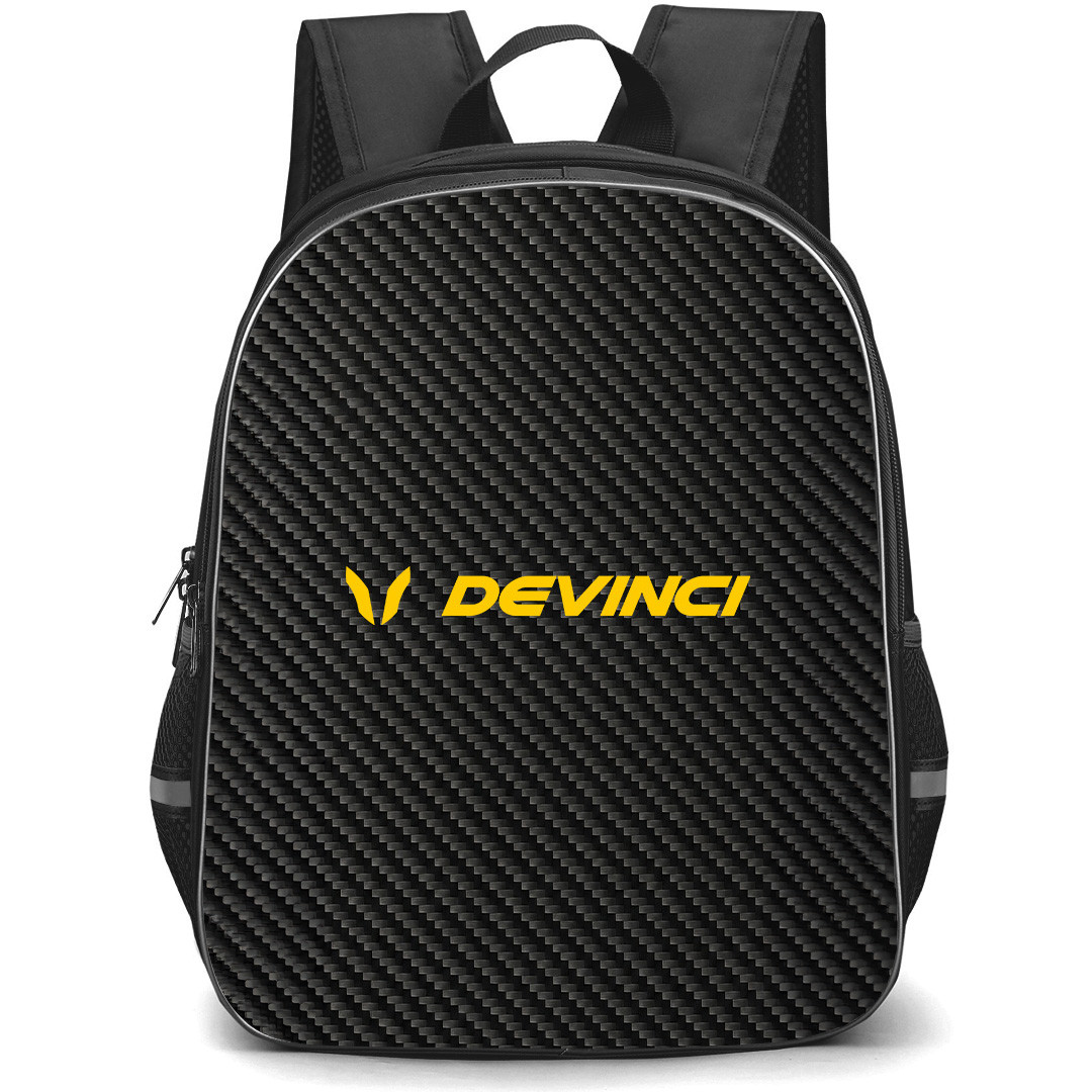 De Vinci Backpack School Bag StudentPack - De Vinci Bike Brand Logo On Carbon Fiber Background