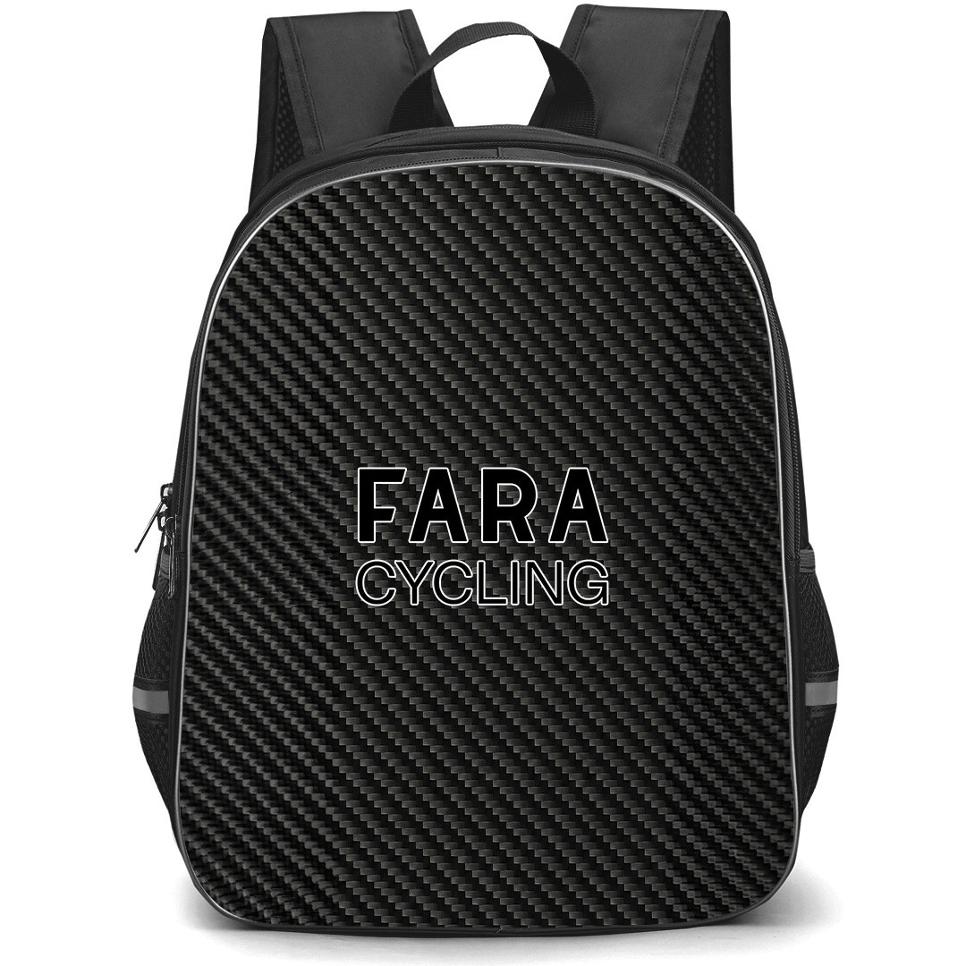 Fara Cycling Backpack School Bag StudentPack - Fara Cycling Bike Brand Logo On Carbon Fiber Background