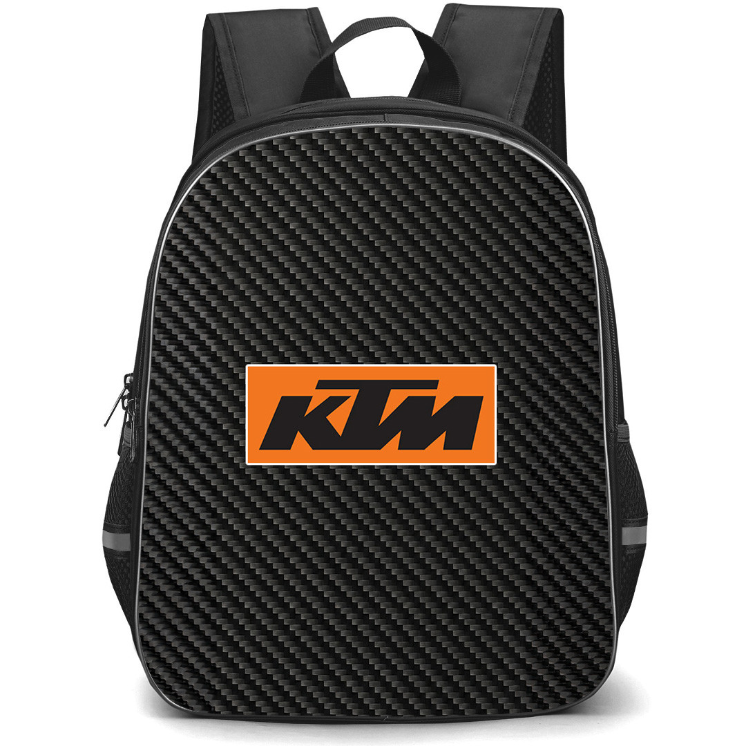KTM Backpack School Bag StudentPack - KTM Bike Brand Logo On Carbon Fiber Background