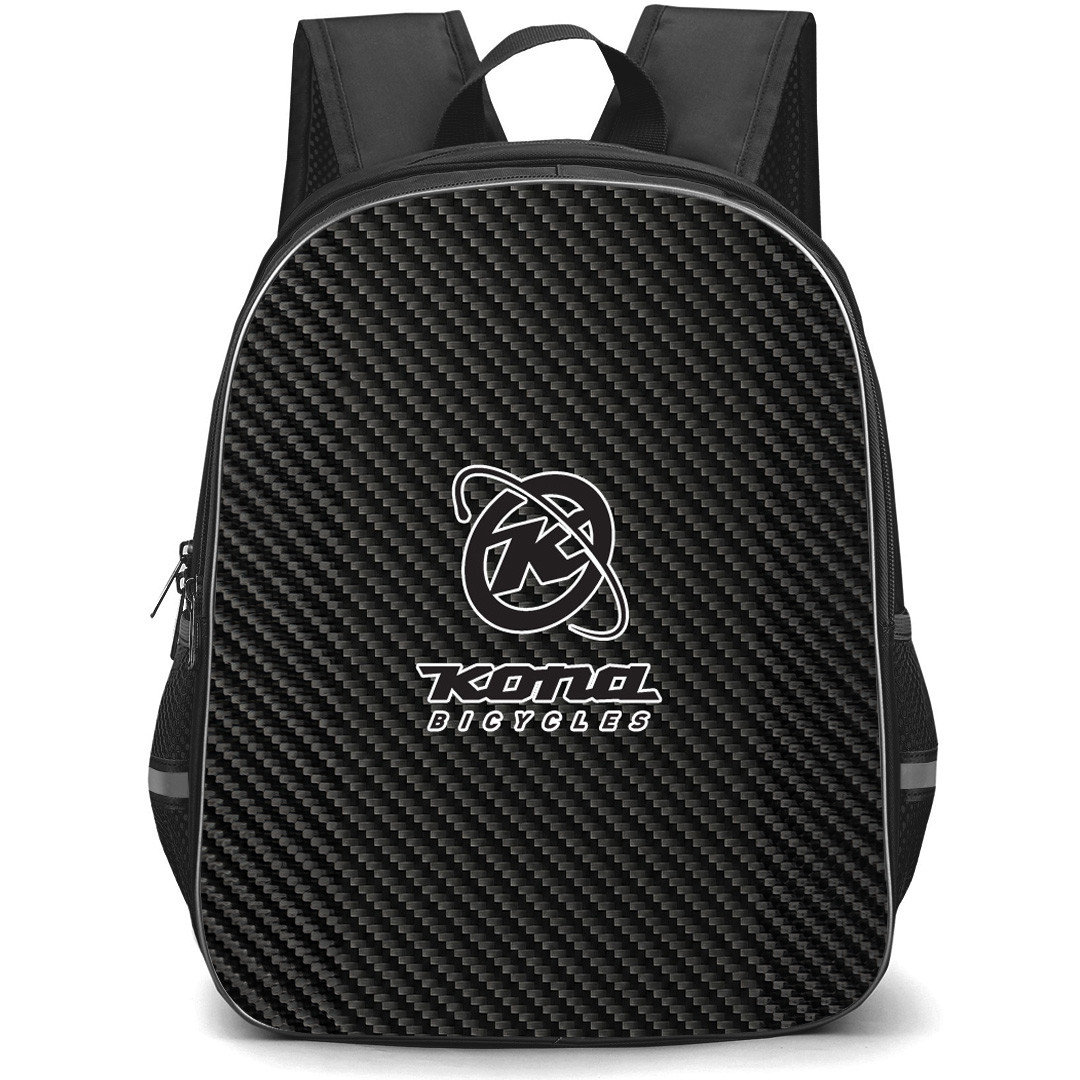 Kona Backpack School Bag StudentPack - Kona Bike Brand Logo On Carbon Fiber Background