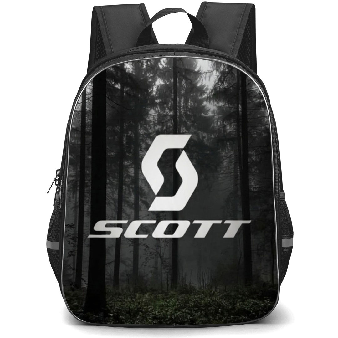 Scott Backpack School Bag StudentPack - Scott Bicycle Brand Logo On Forest Background