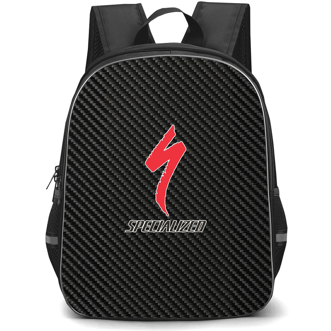 Specialized Backpack School Bag StudentPack - Specialized Bike Brand Logo On Carbon Fiber Background