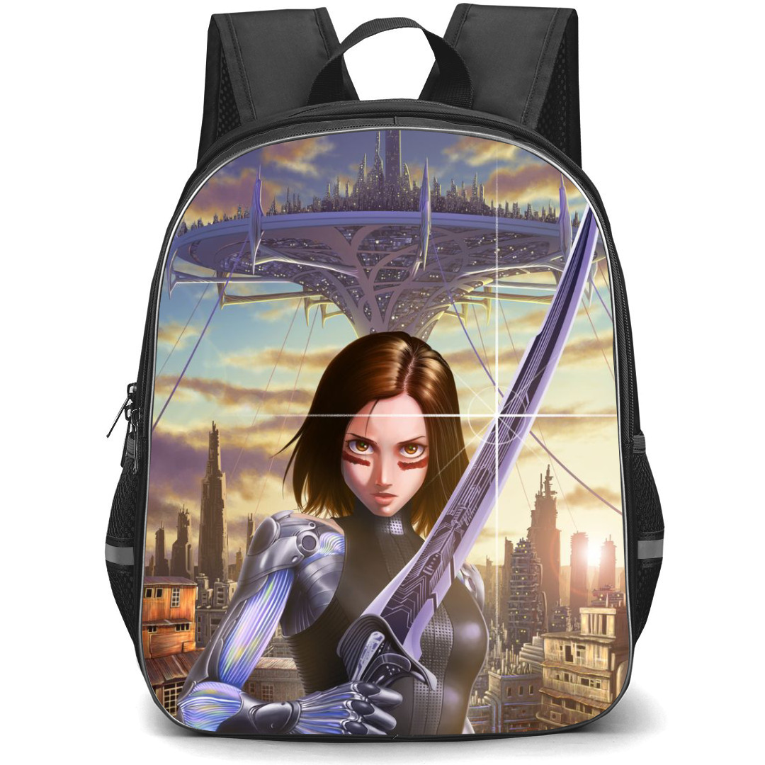 Alita Battle Angel Backpack StudentPack - Alita Battle Angel Holding Sword Illustration By Yukito Kishiro