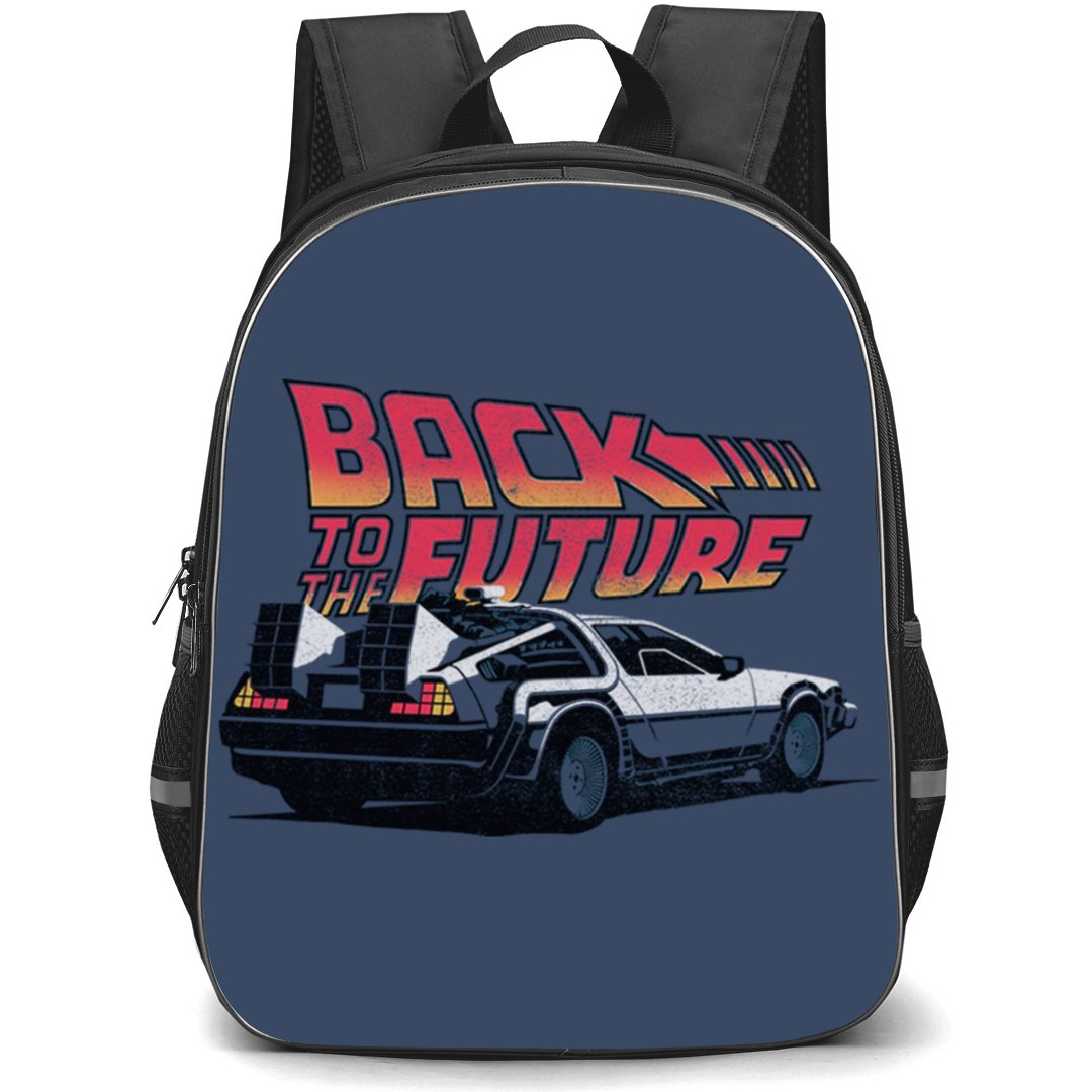 Back To The Future Backpack StudentPack - Back To The Future DeLorean Cartoon Art On Blue Background