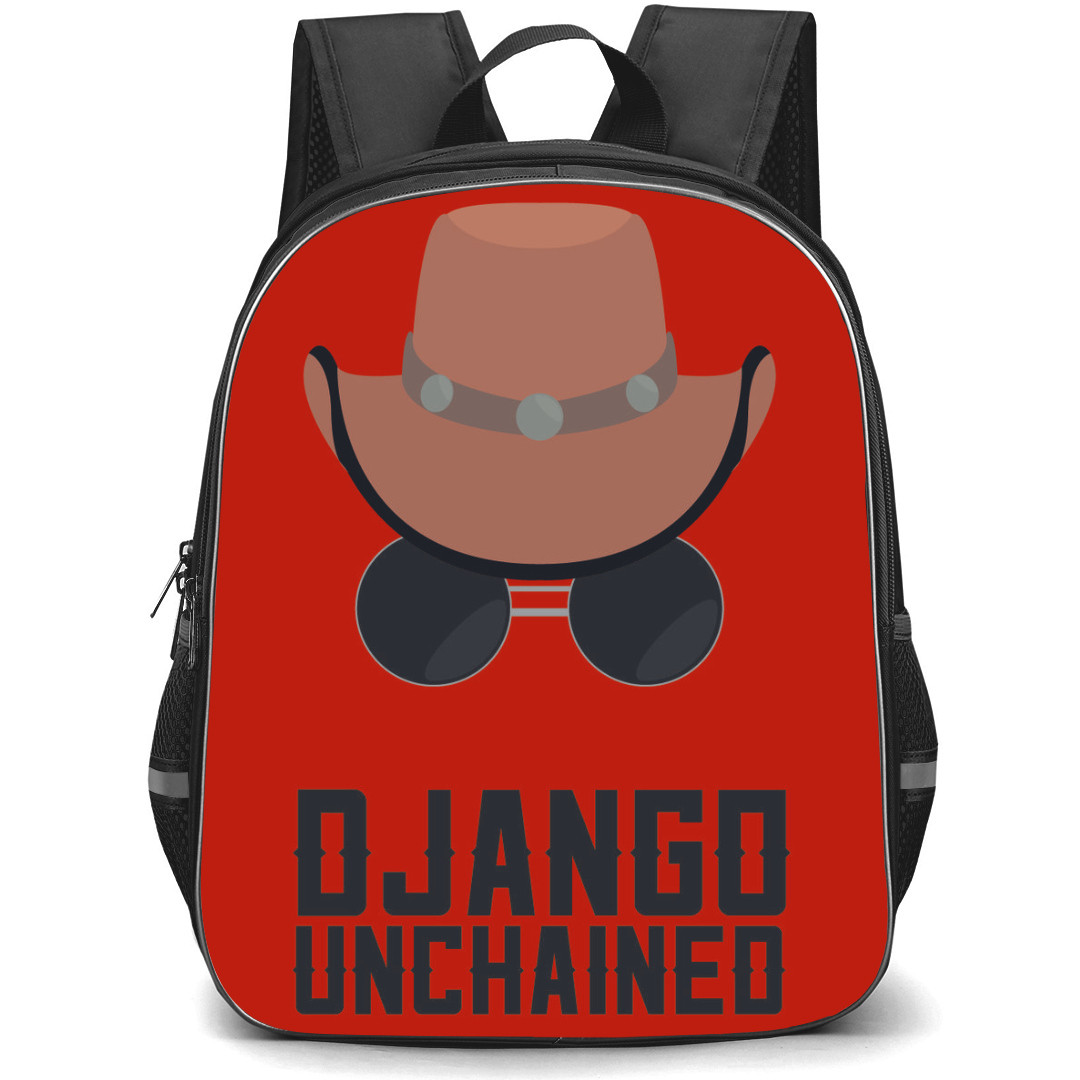 Django Unchained Backpack StudentPack - Django Unchained Hat And Sunglass Illustration On Red Background
