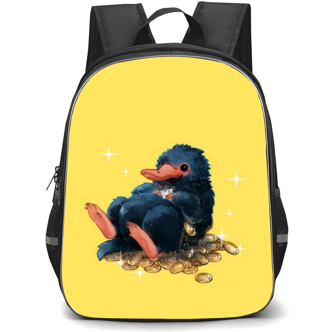 Fantastic Beast Backpack StudentPack - Fantastic Beast Niffler Sitting On Golden Egg Yellow Background
