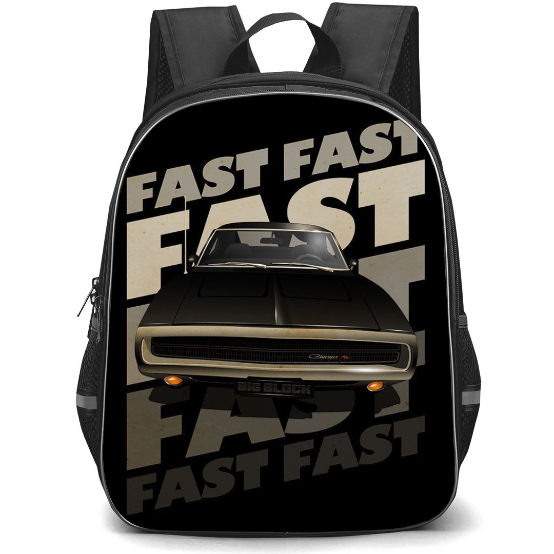 Fast and Furious Backpack StudentPack - Fast and Furious 1970 GREY Dodge Charger On Black Background