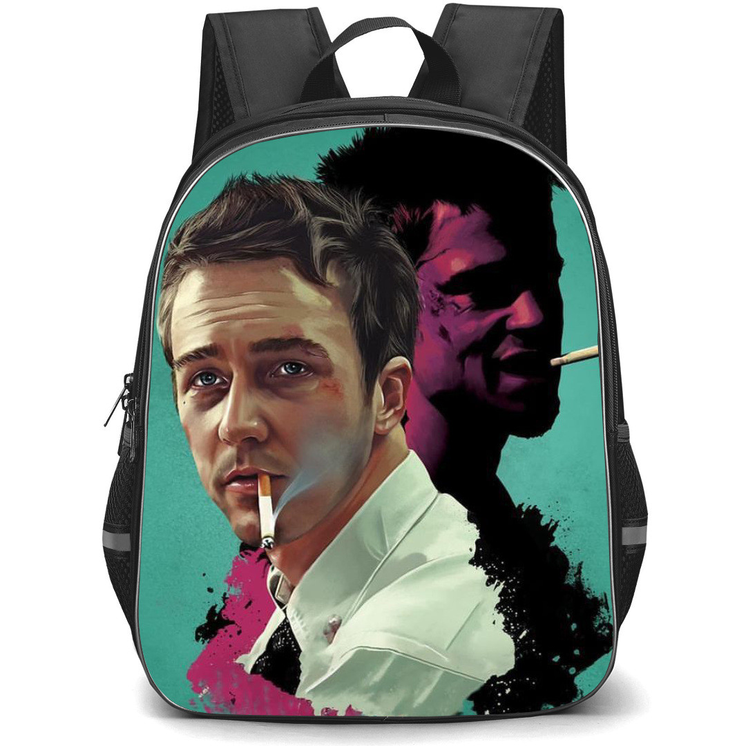 Fight Club Backpack StudentPack - Fight Club Edward Norton And Brad Pitt Smoking Illustration Art On Green Backbround