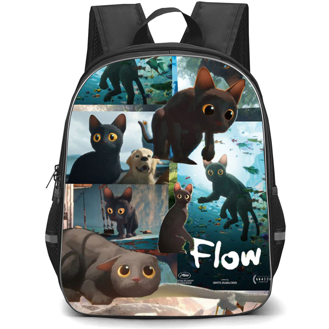 Flow Cat Backpack StudentPack - Flow Cat Bite Oscar Black And White Illustration On White Background