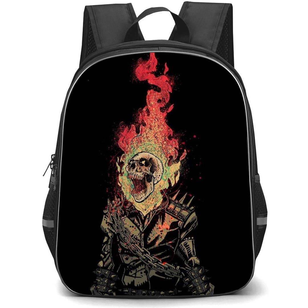Ghost Rider Backpack StudentPack - Ghost Rider Flaming Skull Screaming Art On Black Background