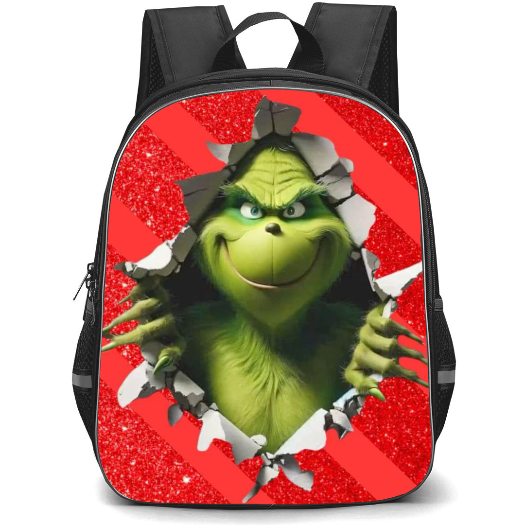 The Grinch Backpack StudentPack - The Grinch Coming Out From Tearing Red Glitter Paper Poster
