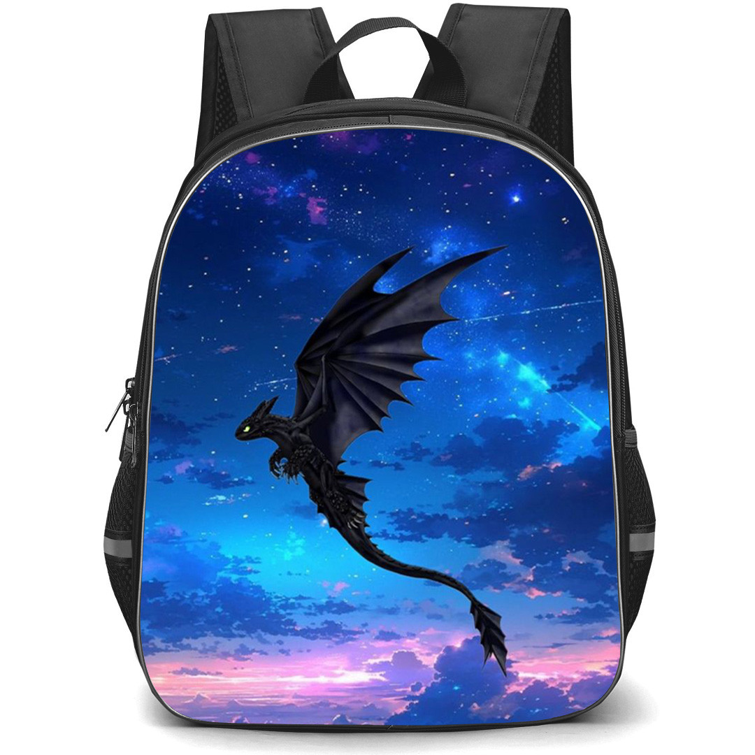 How To Train Your Dragon Backpack School Bag StudentPack - Toothless Flies Through a Starry Twilight Sky