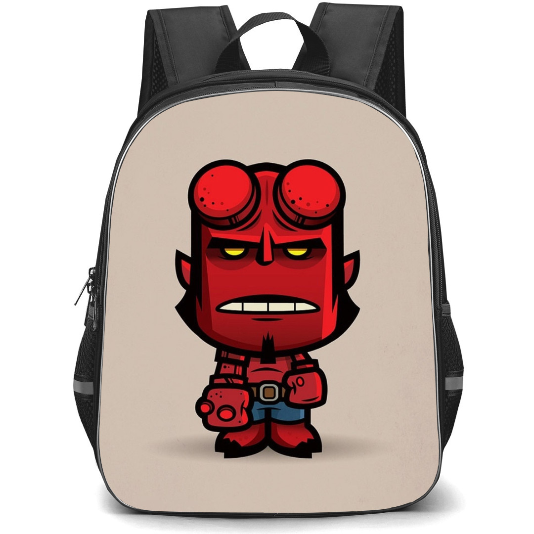 Hellboy Backpack StudentPack - Hellboy Chibi Art Standing On Beige Background