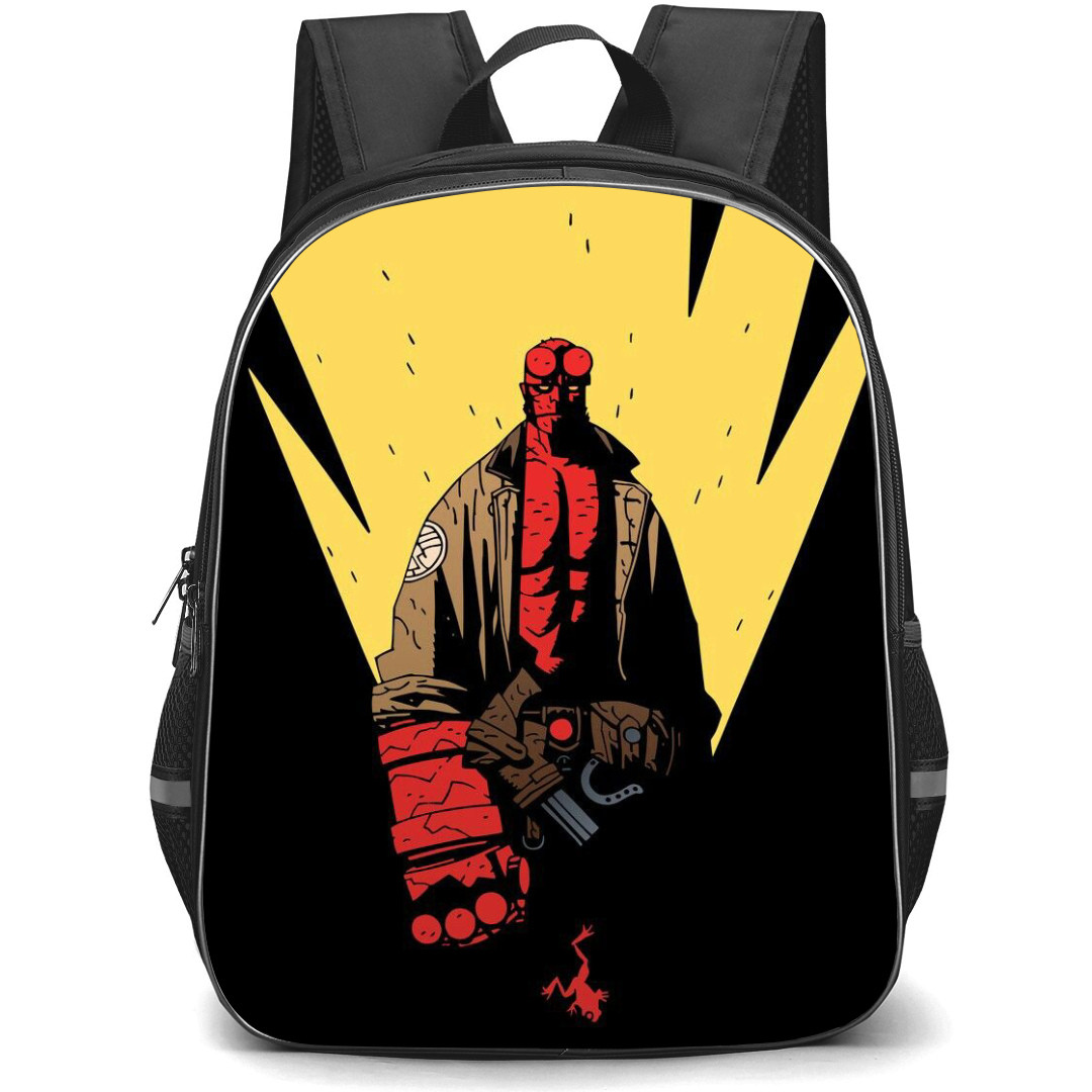 Hellboy Backpack StudentPack - Hellboy Comic Character On Yellow Black Background