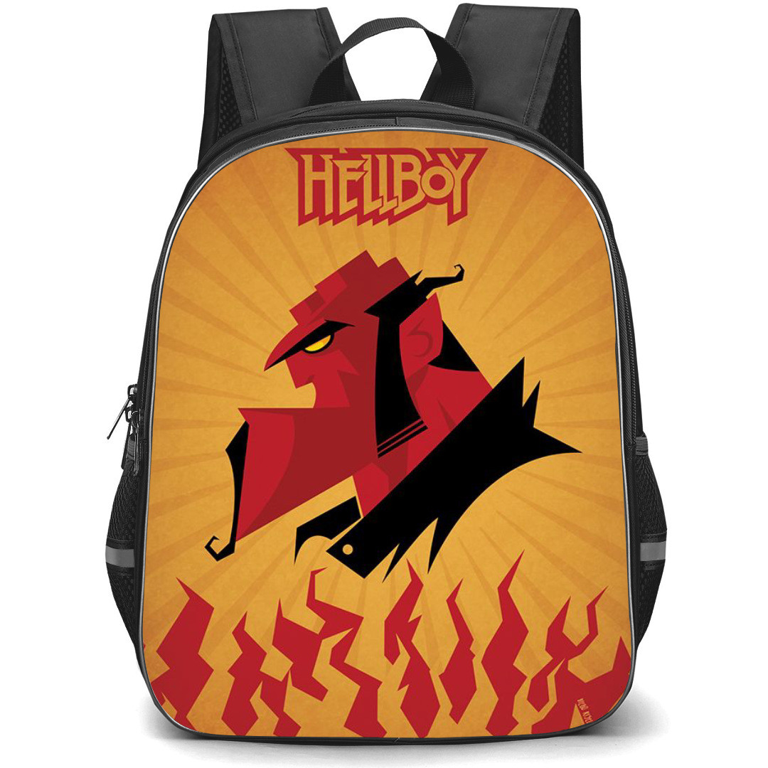 Hellboy Backpack StudentPack - Hellboy Right Hand of Doom Vector Art Red And Orange Background
