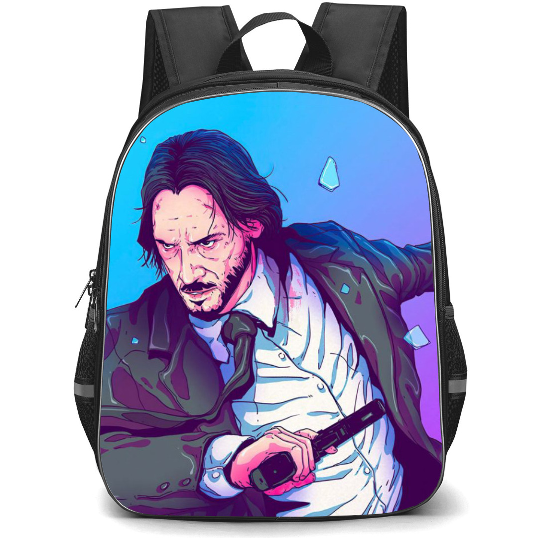 John Wick Backpack StudentPack - John Wick Drawing Blue Purple Background