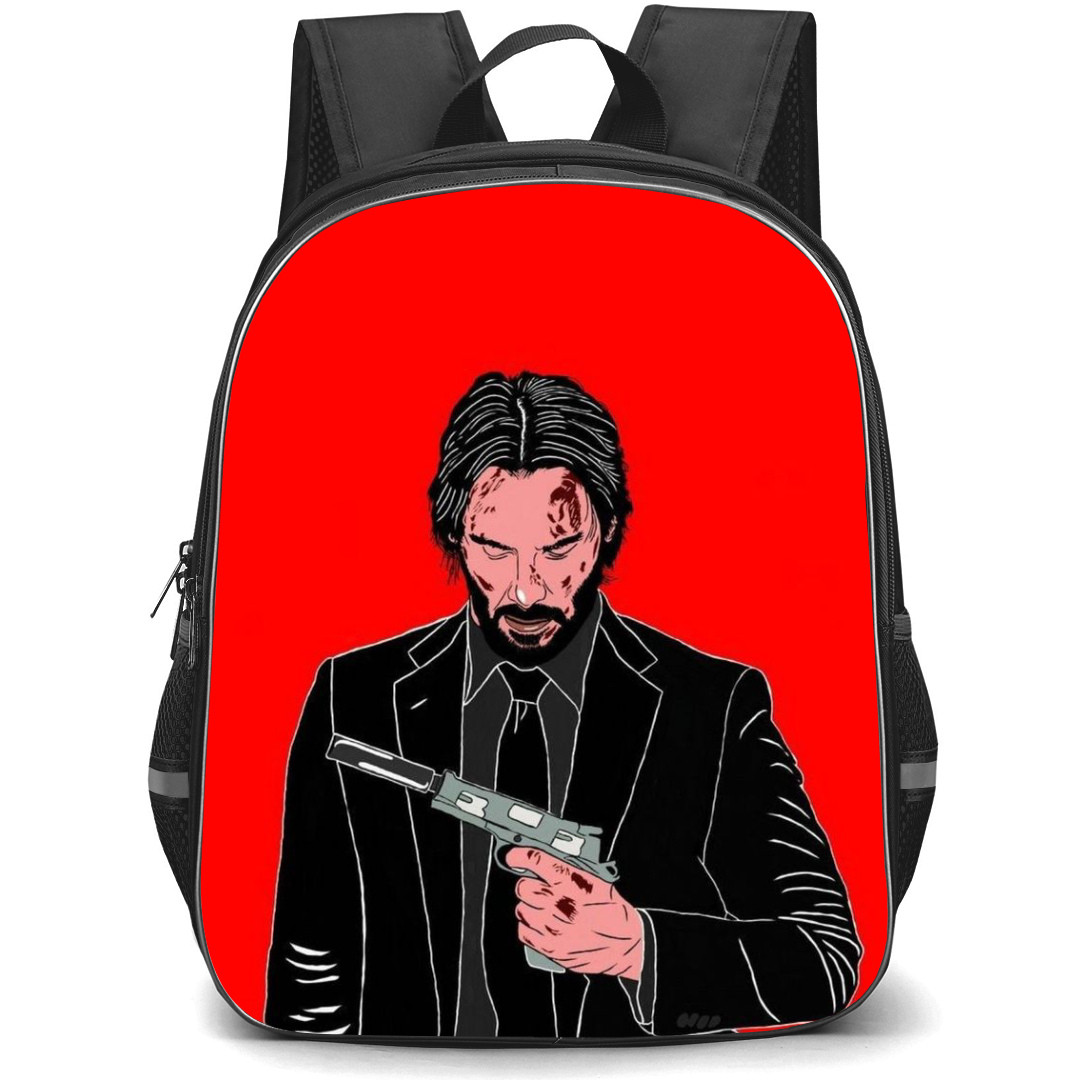 John Wick Backpack StudentPack - John Wick Holding Gun Illustration Red Background