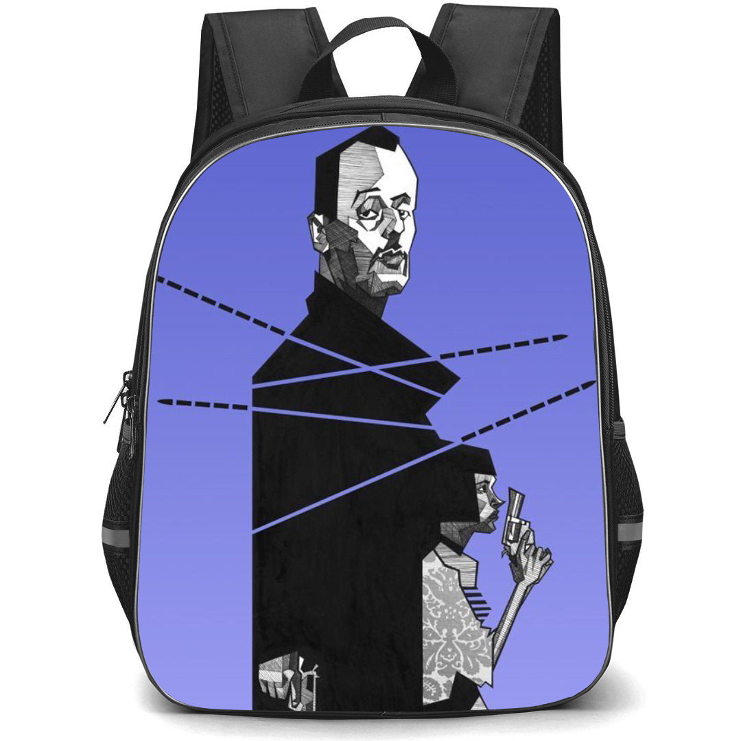 Leon Backpack StudentPack - Leon Movie Poster Grayscale Illustration On Purple Background