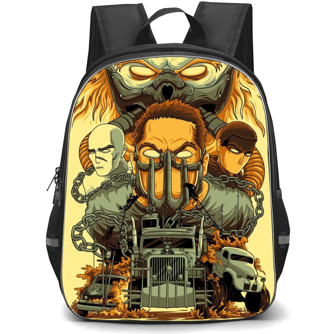 Mad Max Backpack StudentPack - Mad Max Fury Road Cartoon Art On Yellow Background