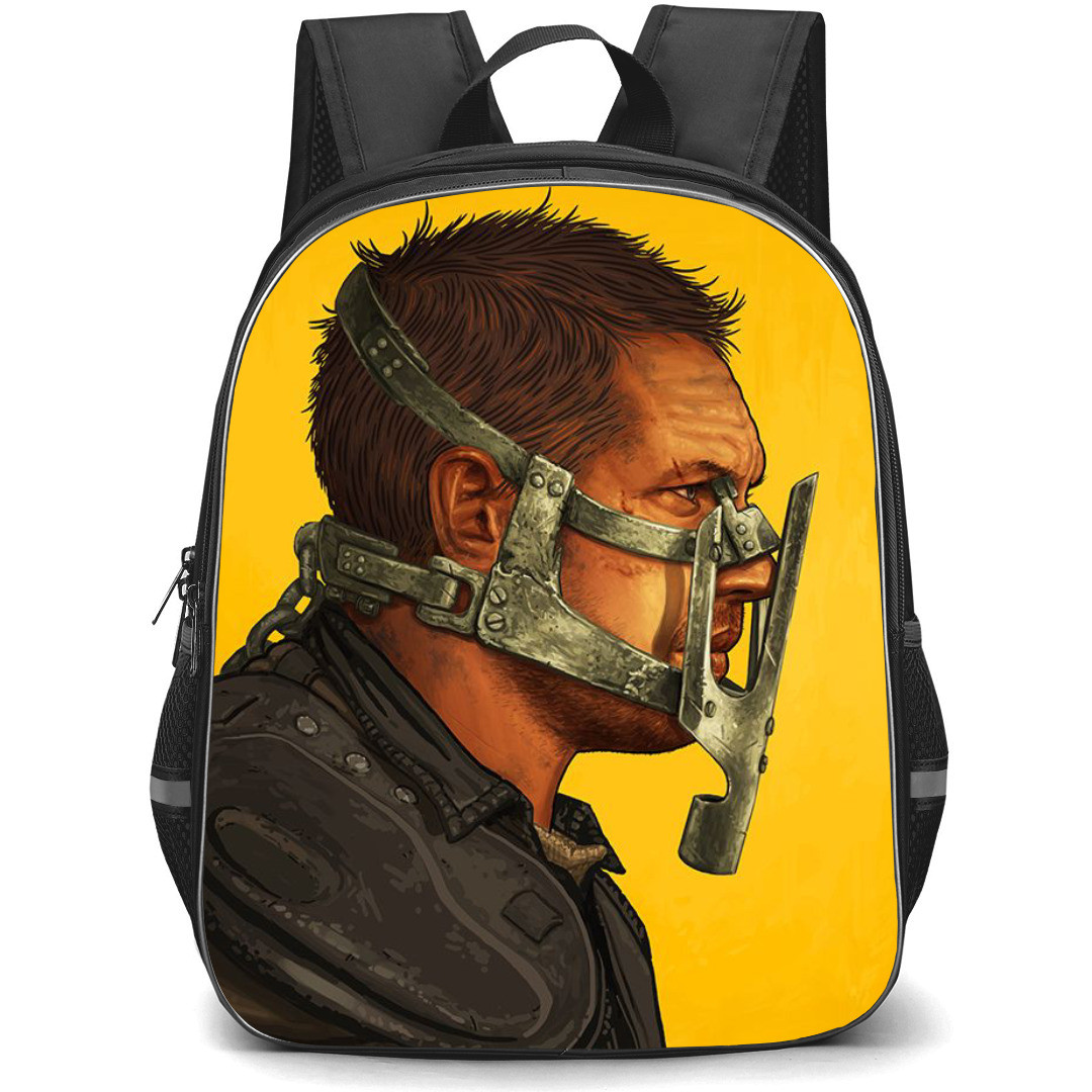 Mad Max Backpack StudentPack - Mad Max Rockatansky Side Portrait Art On Orange Background