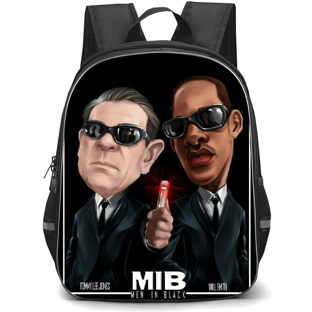 Men In Black Backpack StudentPack - Men In Black Tommy Lee Jones And Will Smith Cartoon Art On Black Background