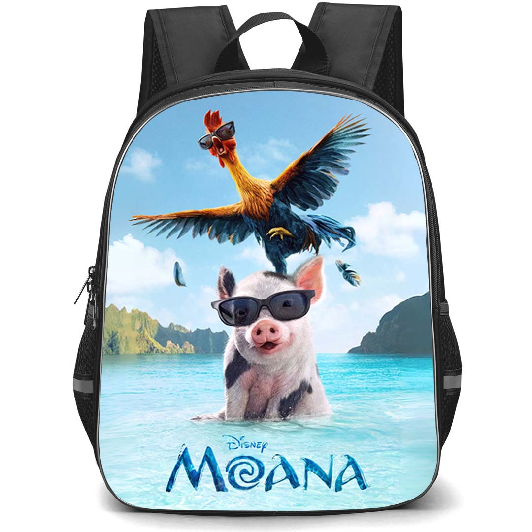 Moana Backpack School Bag StudentPack - Moana Pua And Heihei Funny Sunglasses Beach Poster