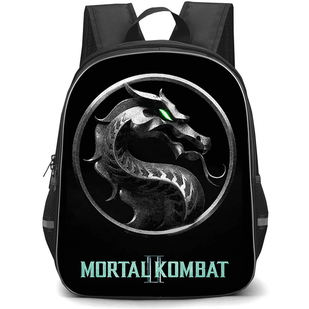 Mortal Kombat II Backpack School Bag StudentPack - Mortal Kombat II Metallic Dragon Logo On Black Background
