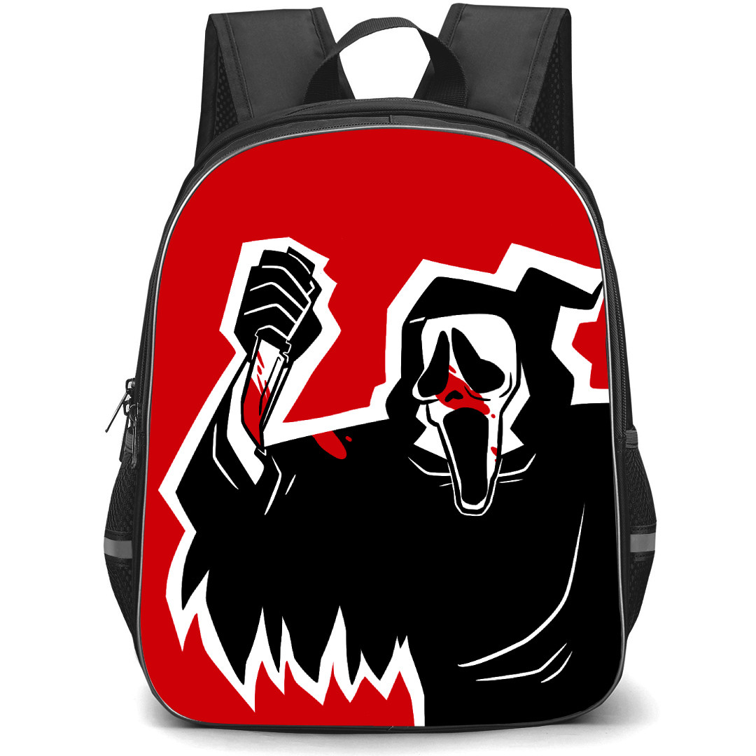 The Scream Backpack StudentPack - The Scream Movie Ghostface Cartoon Art On Red Background