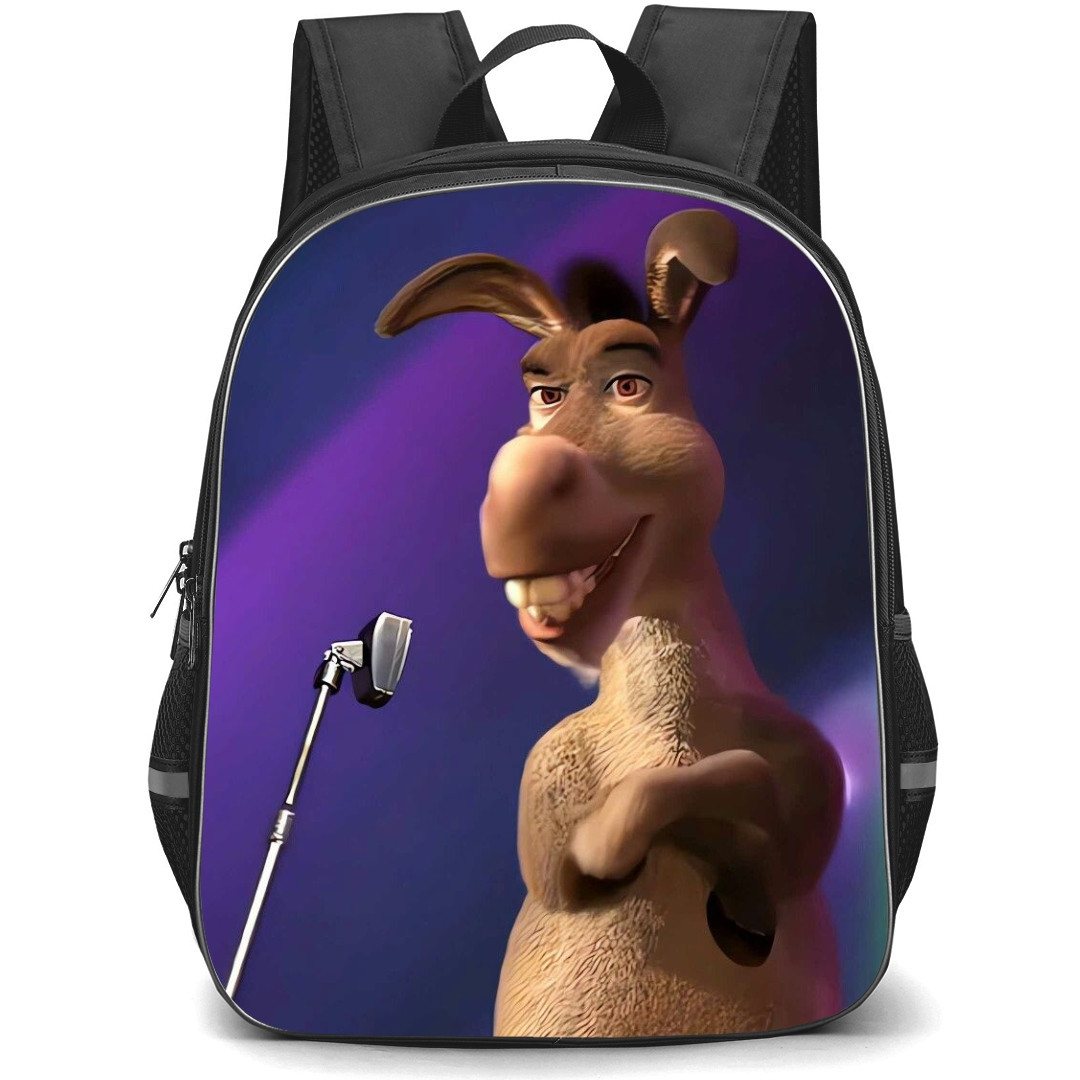 Shrek Donkey Phone Case Backpack StudentPack - Donkey with Microphone Blue and Violet Background Portrait