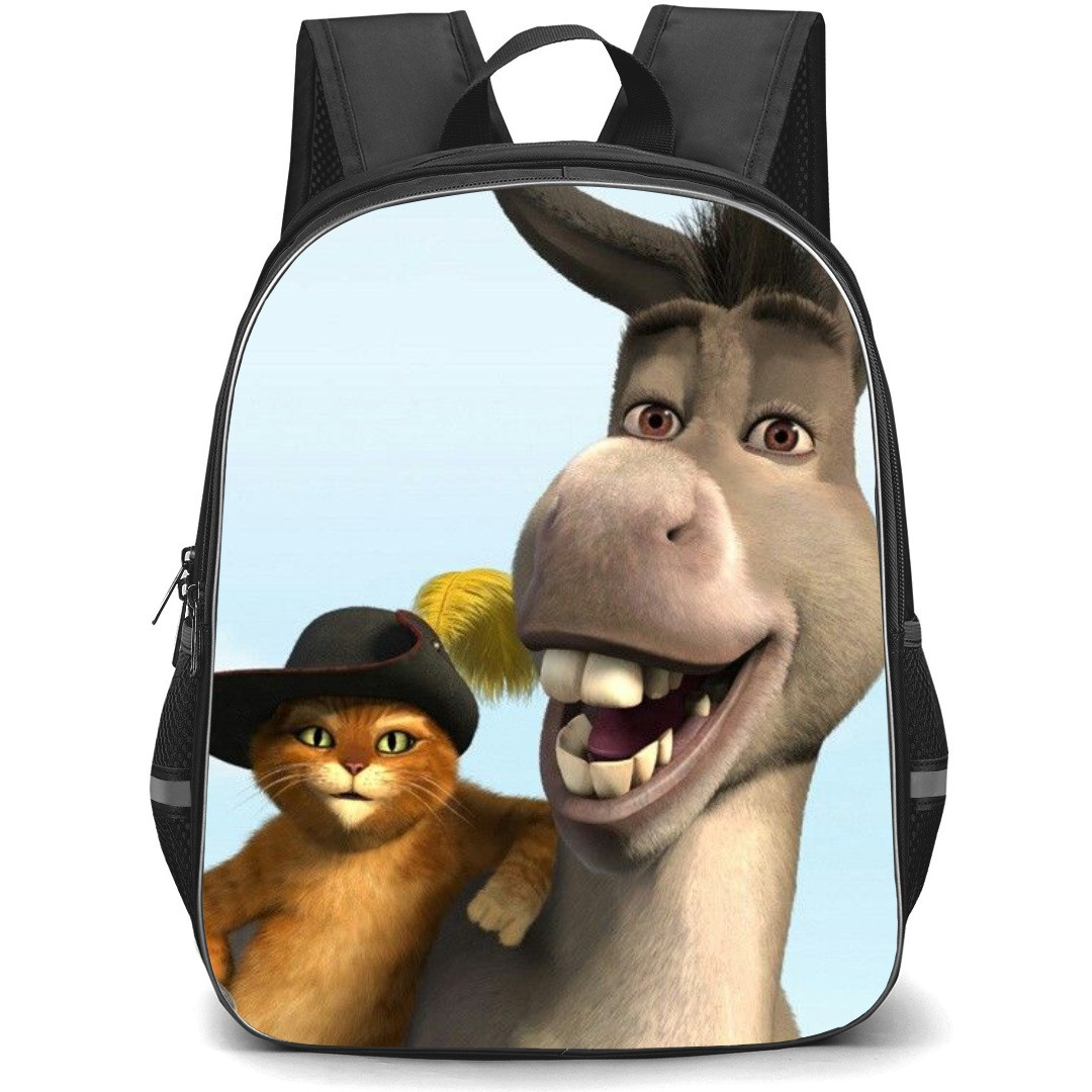 Shrek Phone Case Backpack StudentPack - Donkey and Puss Portrait Blue Background